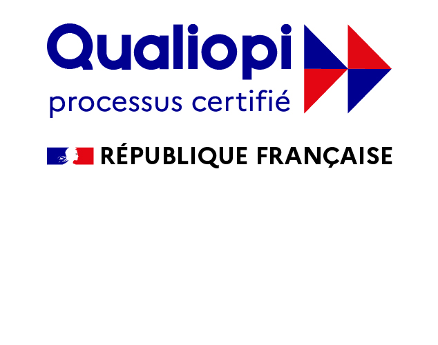 Logo Qualiopi avec Marianne mention et taille fixe et deux actions de formation